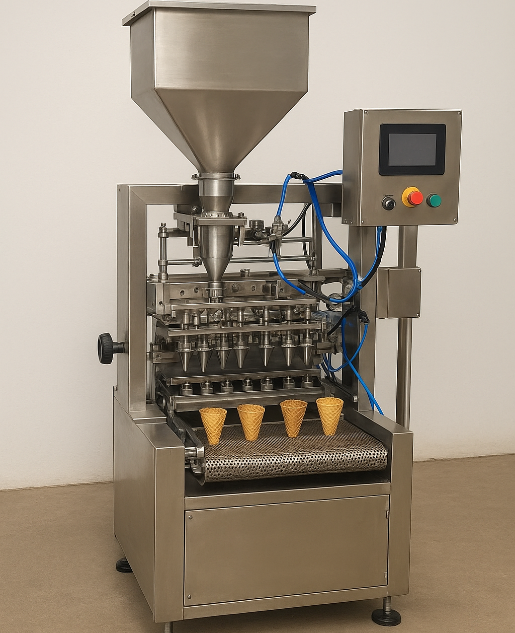 Automatic wafer cone filling machine for high-speed ice cream and chocolate cone production